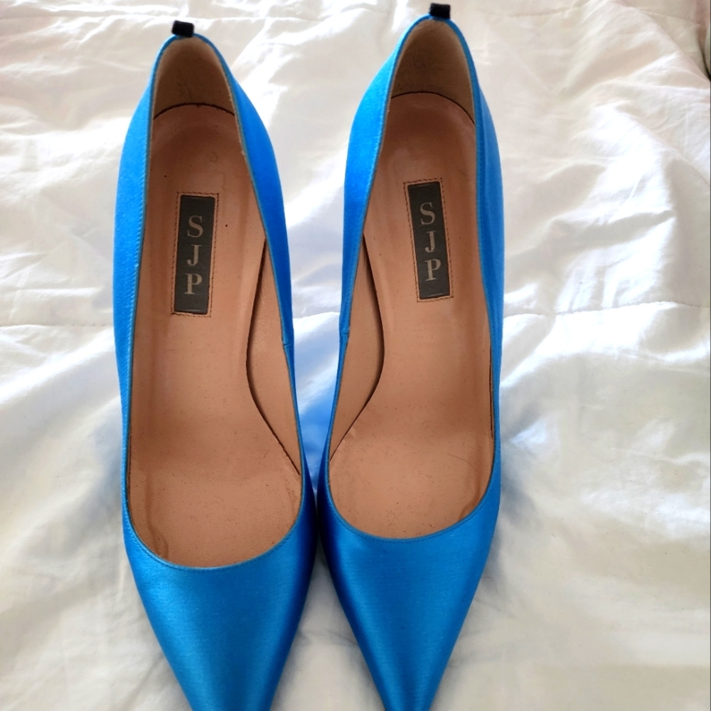 SJP Fawn Silk Blue heels